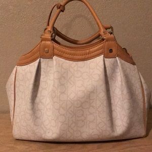 CK White/Tan Top Handle Purse